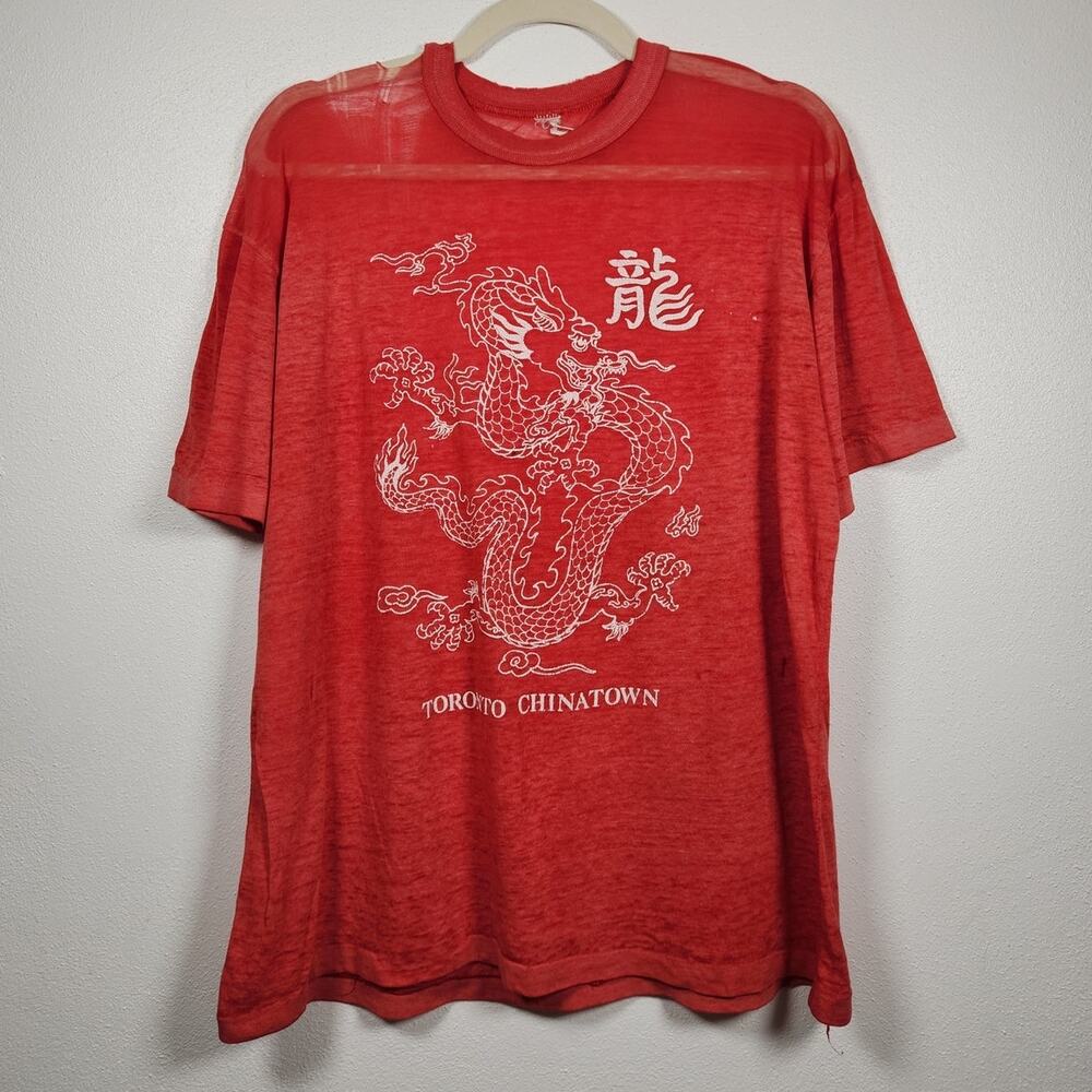 Vintage Toronto Chinatown Dragon Thrashed Grunge Distressed Rare Shirt VTG